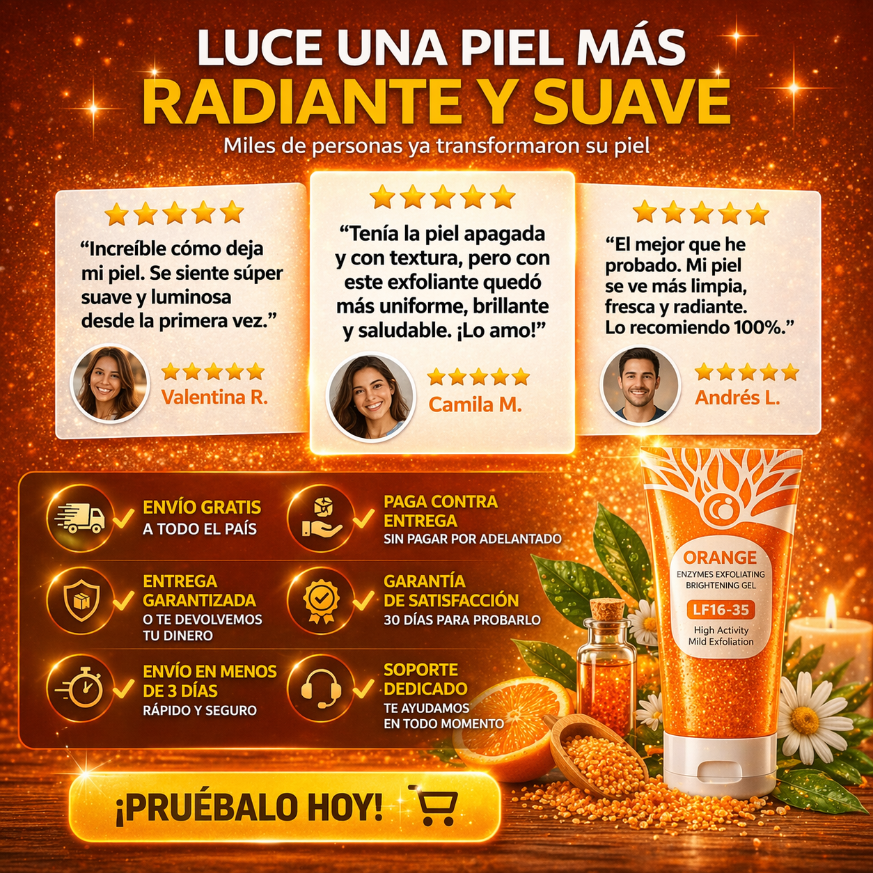 2X1 Gel exfoliante de naranja natural, hidratante, suavizante, minimiza los poros, 100 g