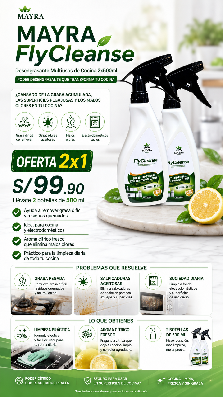 MAYRA FlyCleanse-Desengrasante de Cocina Multifuncional 2x1 500ml