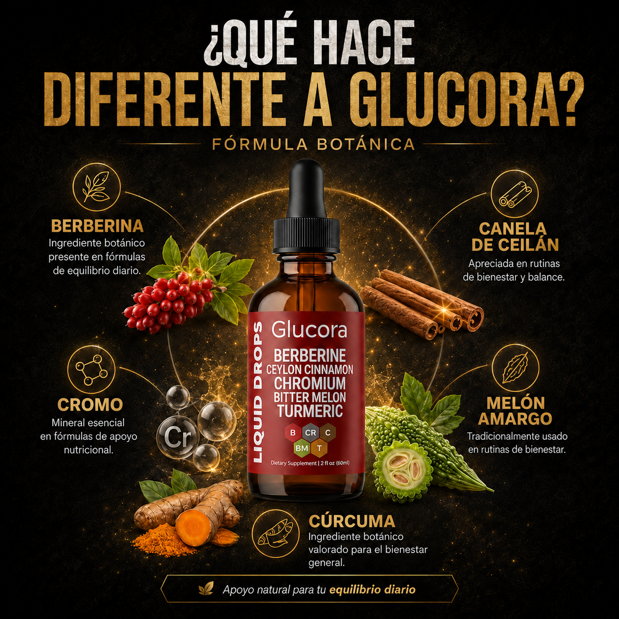 Glucora Berberina Liquida Gotas para apoyo diario del bienestar metabólico