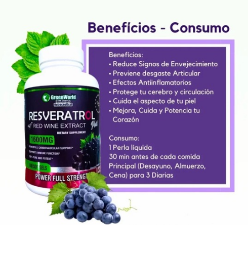 CAPSULAS DE RESVERATROL- SIENTETE Y MIRATE 10 AÑOS MAS JOVEN