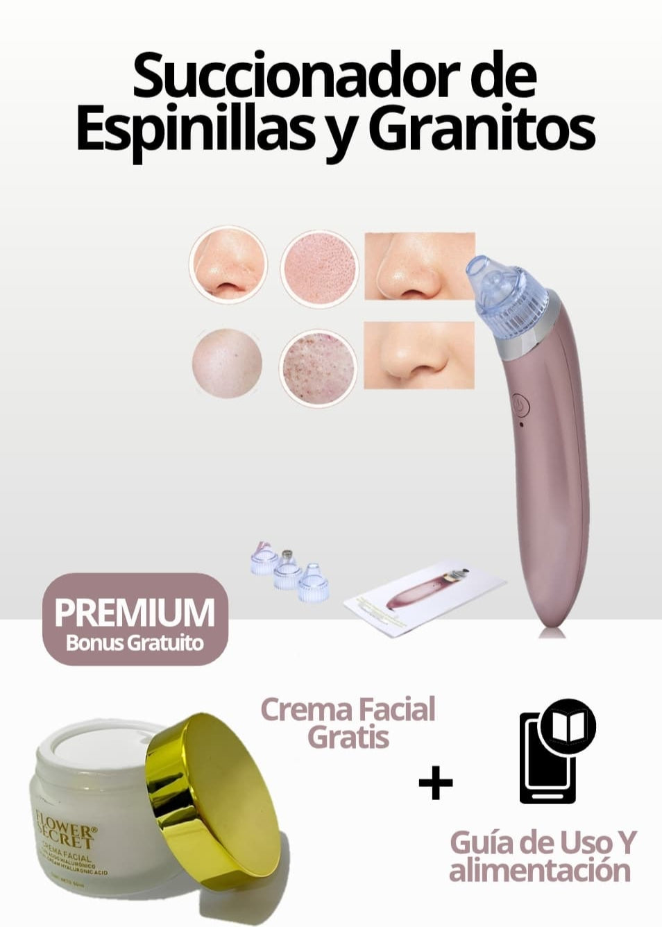 SUCCIONADOR DE ESPINILLAS ➕ CREMA FACIAL Y GUIA DE USO PROFESIONAL📑