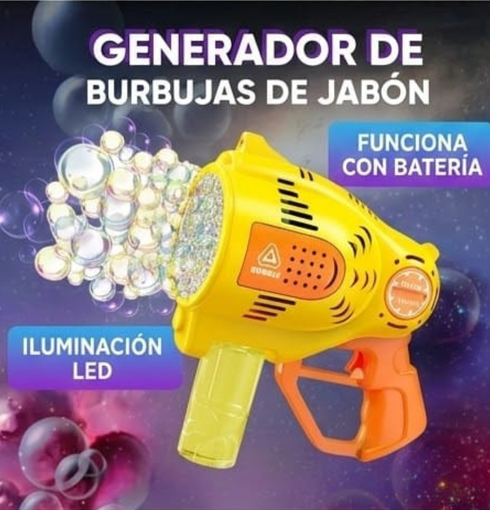 PISTOLA DE BURBUJAS RECARGABLE CON 57 AGUJEROS Y LUZ LED
