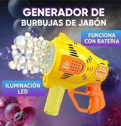 PISTOLA DE BURBUJAS RECARGABLE CON 57 AGUJEROS Y LUZ LED