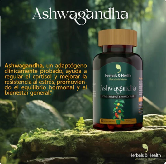 SUPLEMENTO ASHWADANDHA HERBAL & HEALTH  REDUCE ESTRES Y MEJORA EL SUEÑO