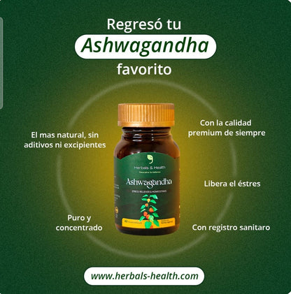 SUPLEMENTO ASHWADANDHA HERBAL & HEALTH  REDUCE ESTRES Y MEJORA EL SUEÑO