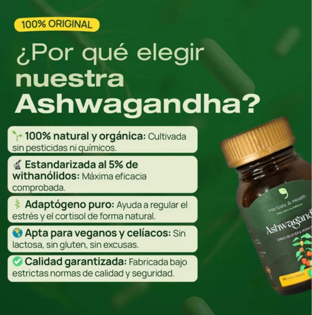 SUPLEMENTO ASHWADANDHA HERBAL & HEALTH  REDUCE ESTRES Y MEJORA EL SUEÑO