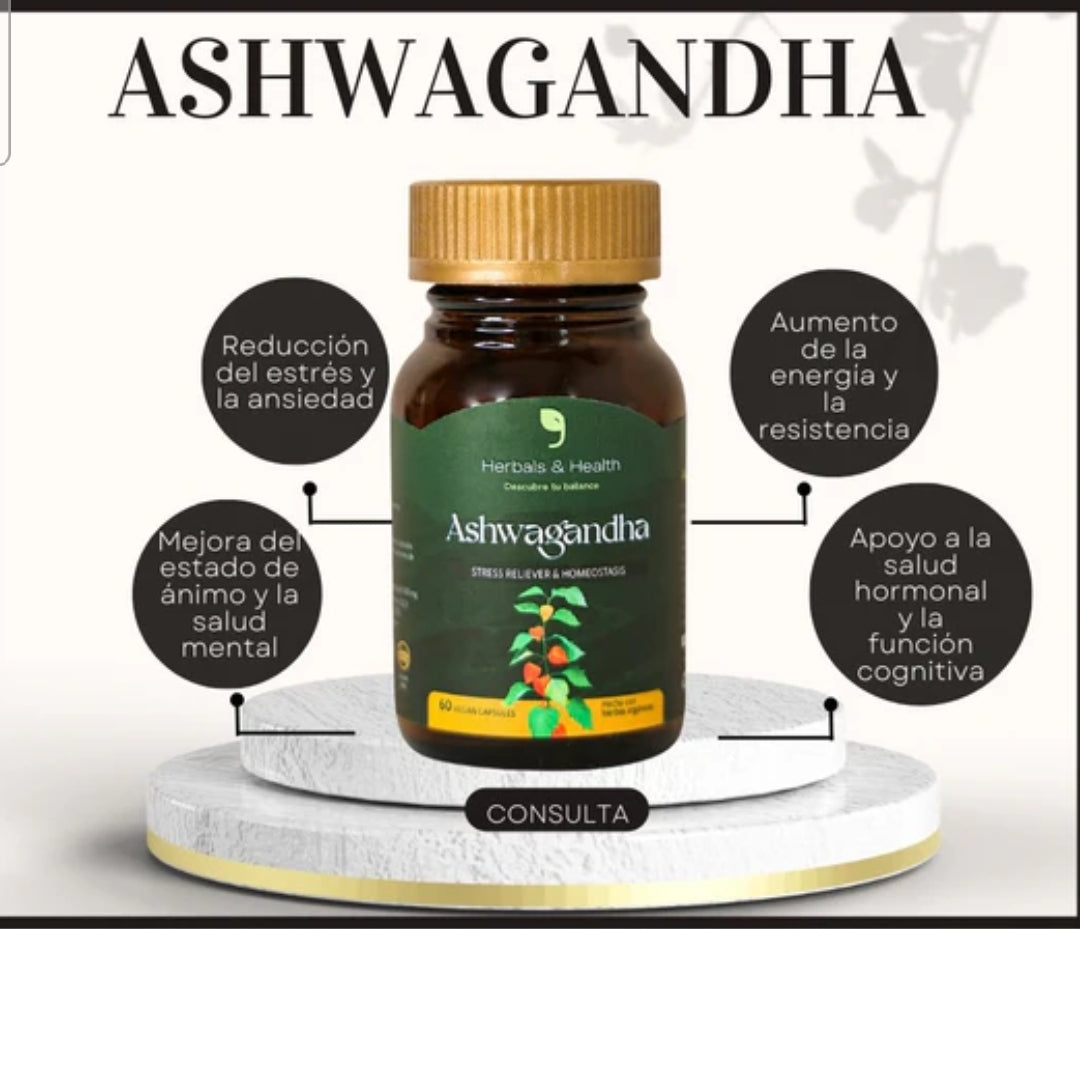 SUPLEMENTO ASHWADANDHA HERBAL & HEALTH  REDUCE ESTRES Y MEJORA EL SUEÑO