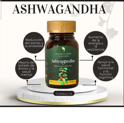 SUPLEMENTO ASHWADANDHA HERBAL & HEALTH  REDUCE ESTRES Y MEJORA EL SUEÑO