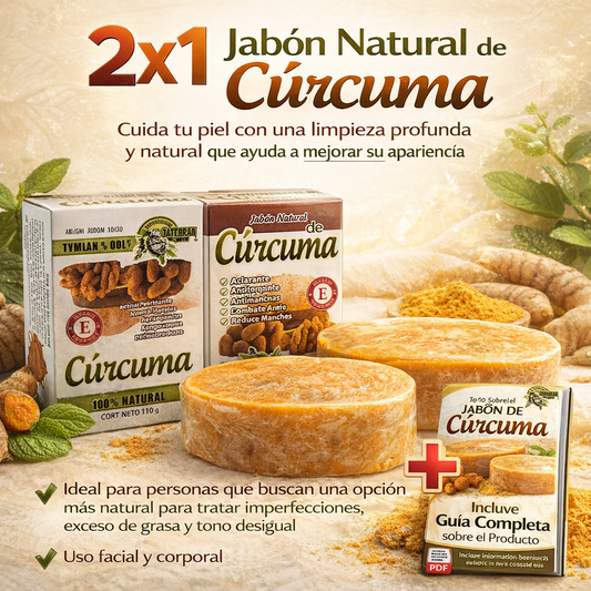 2X1 JABON NATURAL DE CURCUMA PARA PIEL CON MANCHAS, ACNE E INPERFECCIONES.