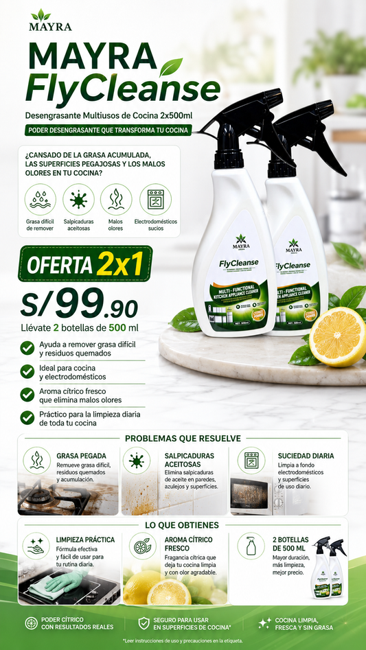 MAYRA FlyCleanse-Desengrasante de Cocina Multifuncional 2x1 500ml
