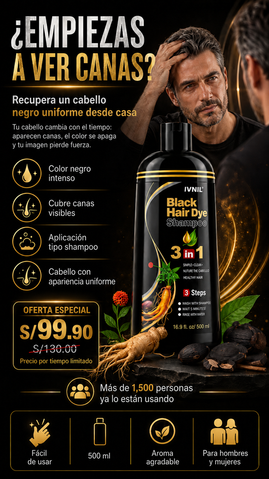 IVNIL Tinte Negro Shampoo Cubrecanas 3 EN 1 — 500ml
