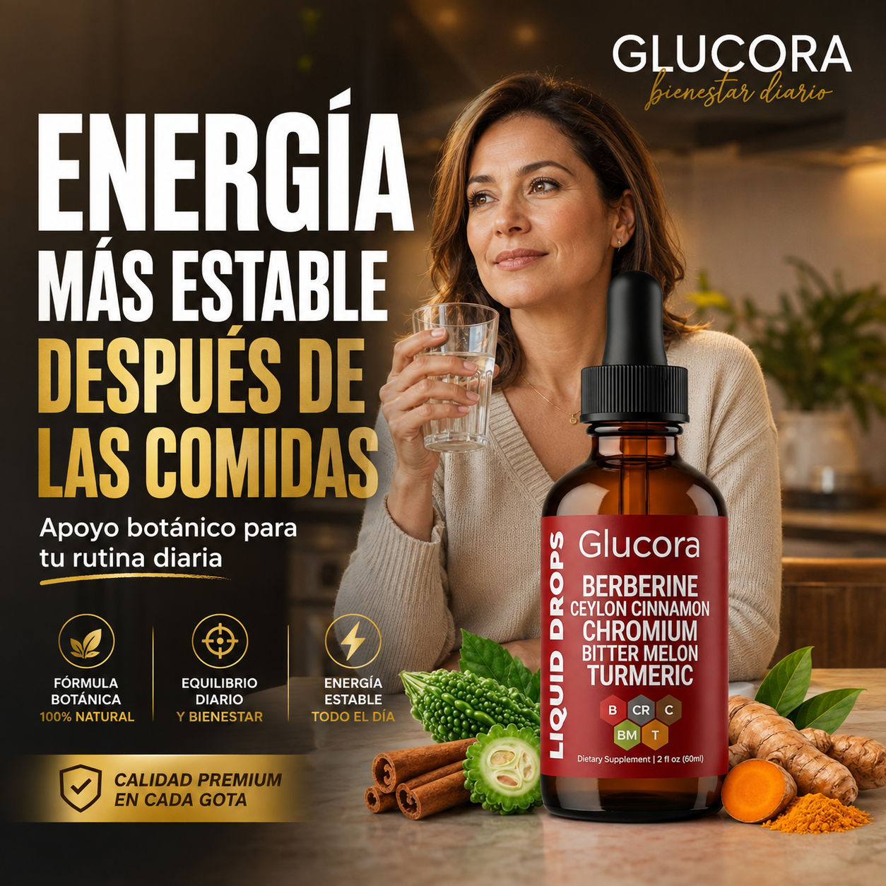 Glucora Berberina Liquida Gotas para apoyo diario del bienestar metabólico
