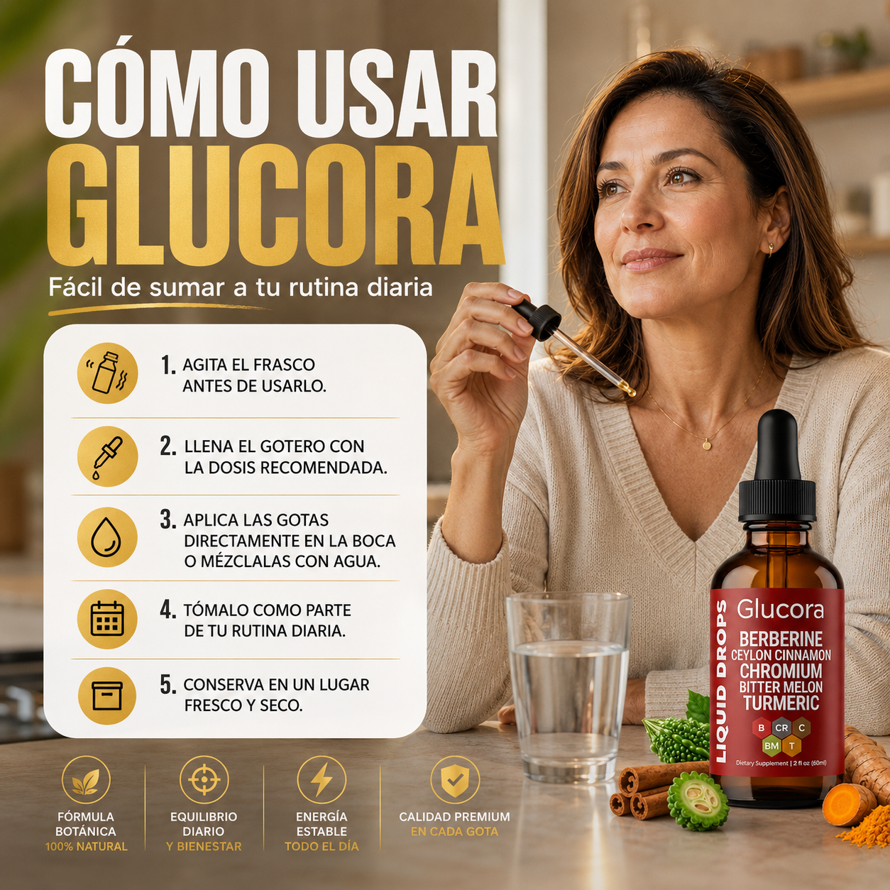 Glucora Berberina Liquida Gotas para apoyo diario del bienestar metabólico