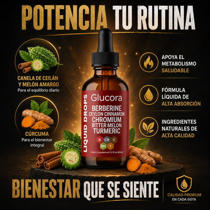 Glucora Berberina Liquida Gotas para apoyo diario del bienestar metabólico