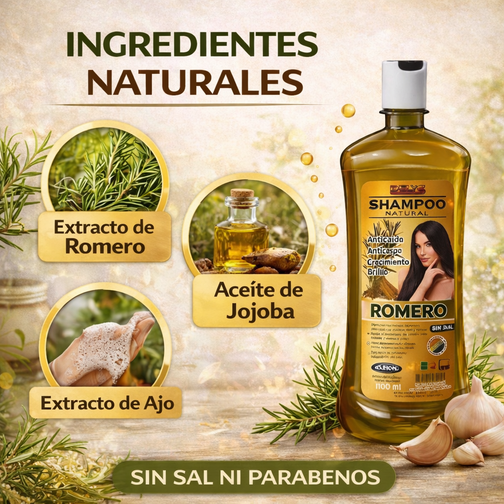 CHAMPÚ NATURAL DE ROMERO ANTICAIDAS SIN SAL 1.1 L