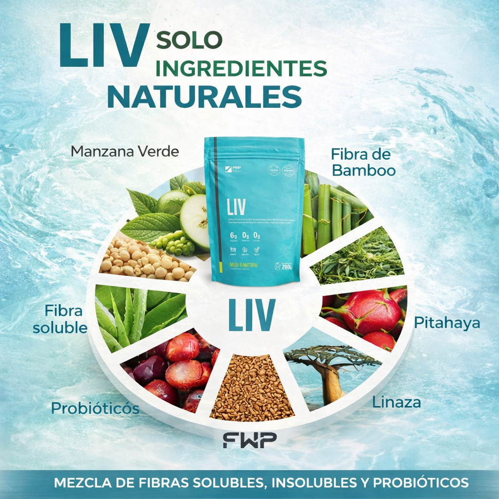 LIV Polvo Para Bebida con fibra + probioticos FWP 280G- Sabor Manzana verde