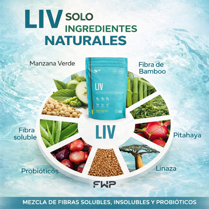 LIV Polvo Para Bebida con fibra + probioticos FWP 280G- Sabor Manzana verde