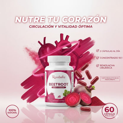 CÁPSULAS BEETROOT 1300 MG RAÍZ DE REMOLACHA EN POLVO AUMENTA ENERGÍA Y RESISTENCIA