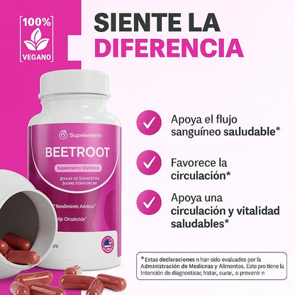 CÁPSULAS BEETROOT 1300 MG RAÍZ DE REMOLACHA EN POLVO AUMENTA ENERGÍA Y RESISTENCIA