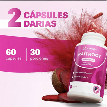 CÁPSULAS BEETROOT 1300 MG RAÍZ DE REMOLACHA EN POLVO AUMENTA ENERGÍA Y RESISTENCIA