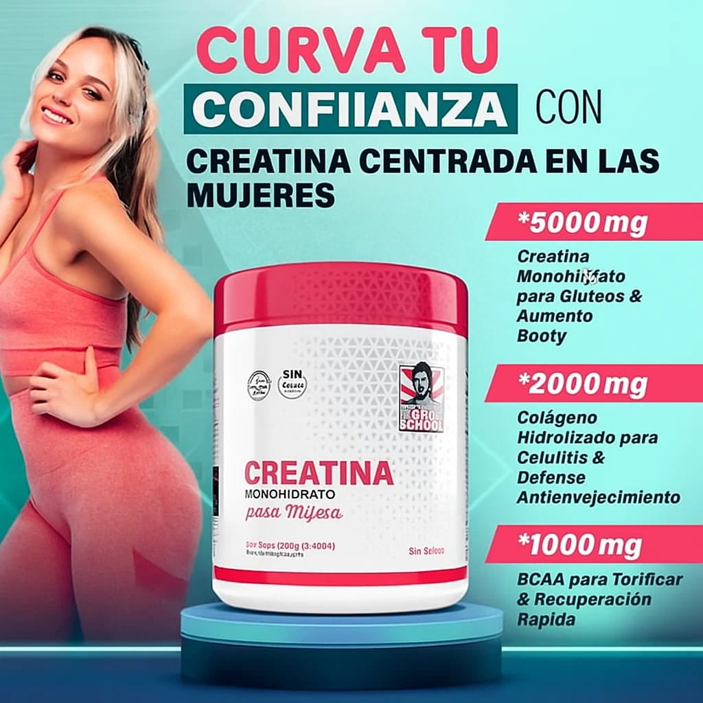 CREATINA MONOHIDRATADA EN POLVO 5 EN 1 PARA MUJERES: AUMENTA GLÚTEOS