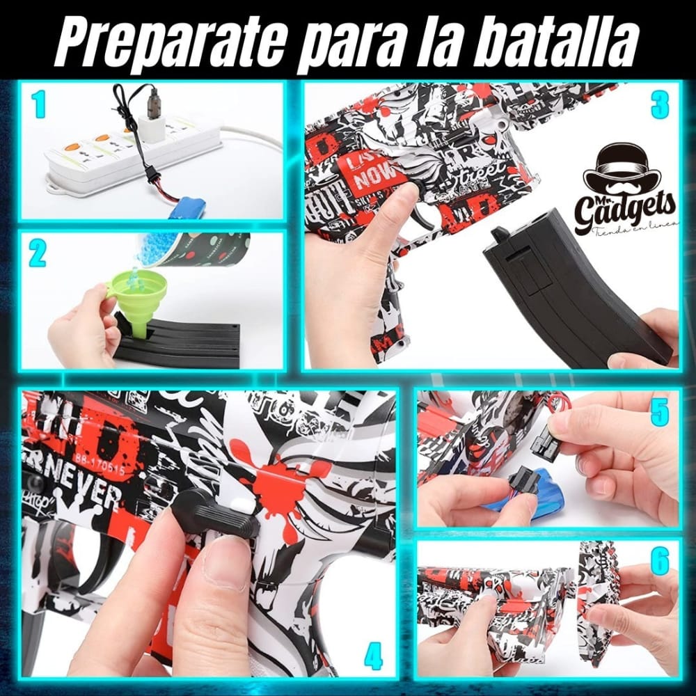 JUGUETE ARMA AMETRALLADORA-RIFLE DISEÑO DE CALAVERA CON BALAS DE HIDROGEL