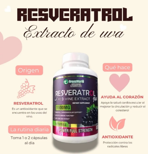 CAPSULAS DE RESVERATROL- SIENTETE Y MIRATE 10 AÑOS MAS JOVEN