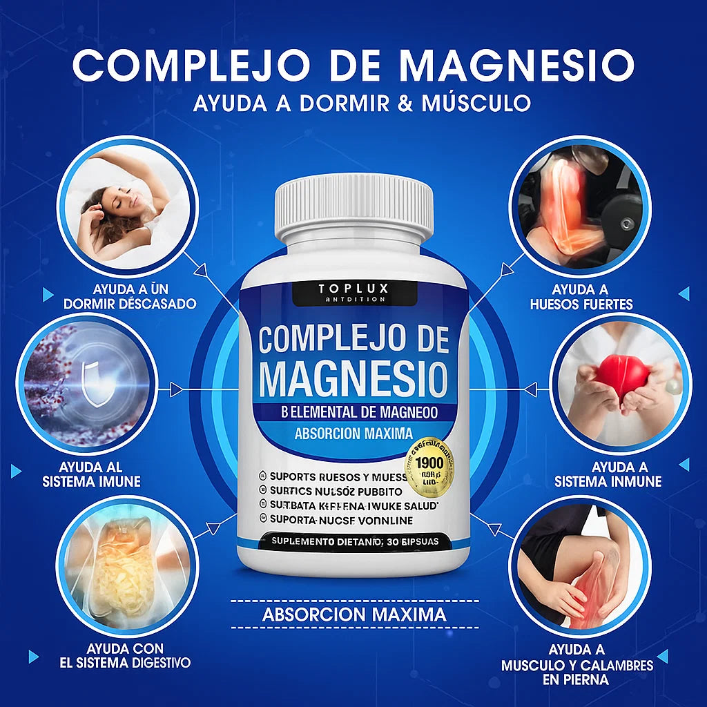 💊SUPLEMENTO COMPLEJO DE MAGNESIO 8 ELEMENTALES🍃DE 1000 MG Y 90 CAPSULAS✔