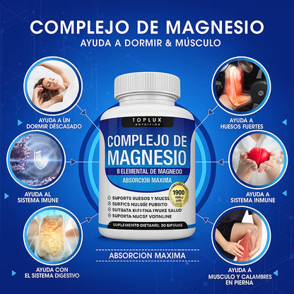 💊SUPLEMENTO COMPLEJO DE MAGNESIO 8 ELEMENTALES🍃DE 1000 MG Y 90 CAPSULAS✔