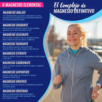 💊SUPLEMENTO COMPLEJO DE MAGNESIO 8 ELEMENTALES🍃DE 1000 MG Y 90 CAPSULAS✔
