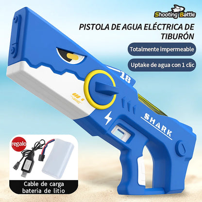 PISTOLA DE AGUA ELÉCTRICA DISEÑO DE TIBURÓN-JUGUETE DE PISCINA EN VERANO