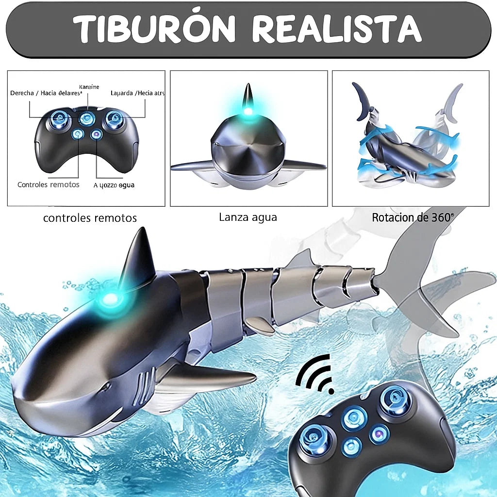 JUGUETE DE BARCO-TIBURÓN TELEDIRIGIDO, PARA AGUA CON LUZ (REGALO PARA NIÑO)