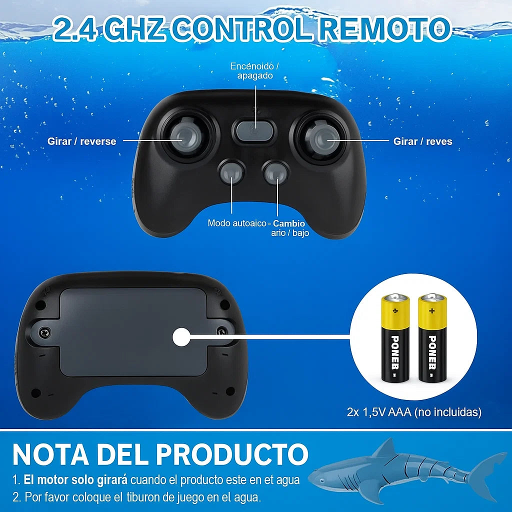 JUGUETE DE BARCO-TIBURÓN TELEDIRIGIDO, PARA AGUA CON LUZ (REGALO PARA NIÑO)